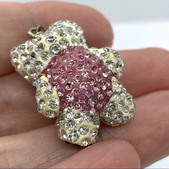 Rhinestone Bear .925 Pink & White Polar Bear Pendant - Picture 5 of 9
